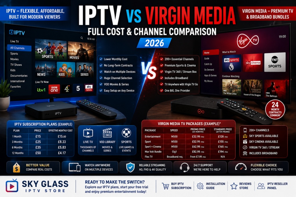 IPTV vs Virgin Media - Full Cost and Channel Comparison 2026